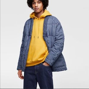 Zara Man Denim Puffer Jacket Coat Oversize L 42